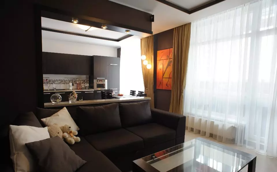 Sala de estar sala de estar (152 fotos): interior de cuartos combinados no apartamento, exemplos de proxectos de cociña, combinados co salón, opcións de deseño 9515_82