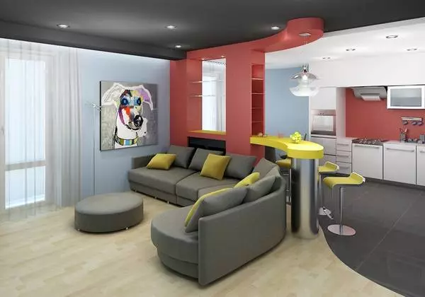 Dizajn Kuhinja dnevni boravak (152 fotografije): unutrašnjost kombinovanih soba u stanu, primjeri kuhinjskih projekata, u kombinaciji sa hodnikom, opcijama dizajna 9515_87