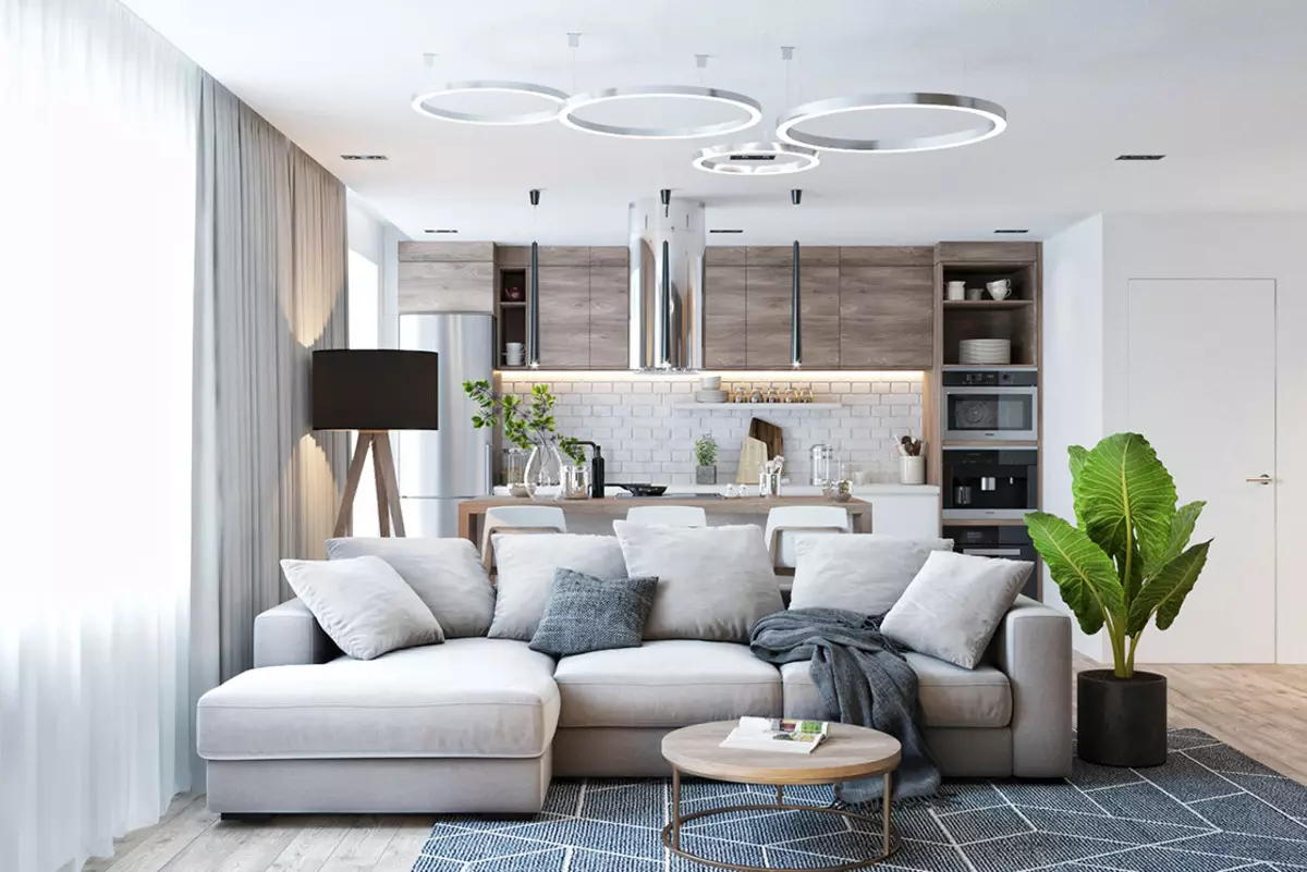 Design living Bucătărie (152 fotografii): Interior de camere combinate în apartament, exemple de proiecte de bucătărie, combinate cu hol, opțiuni de proiectare 9515_94