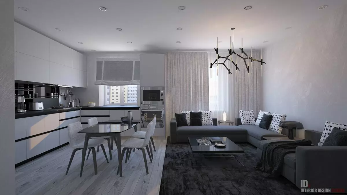 Дизајн Кујна дневна соба (152 фотографии): Внатрешни работи на комбинирани соби во станот, примери на кујнски проекти, во комбинација со салата, опции за дизајн 9515_95