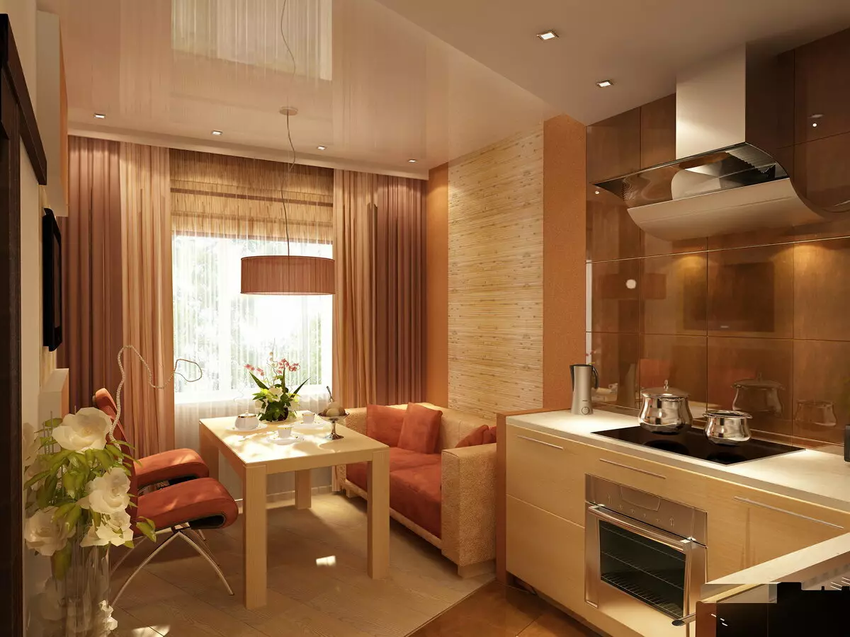 Habitaciones de cocina 13 metros cuadrados. M (58 fotos): Opciones de diseño de interiores de cocina con sofá y otros muebles. 9516_11