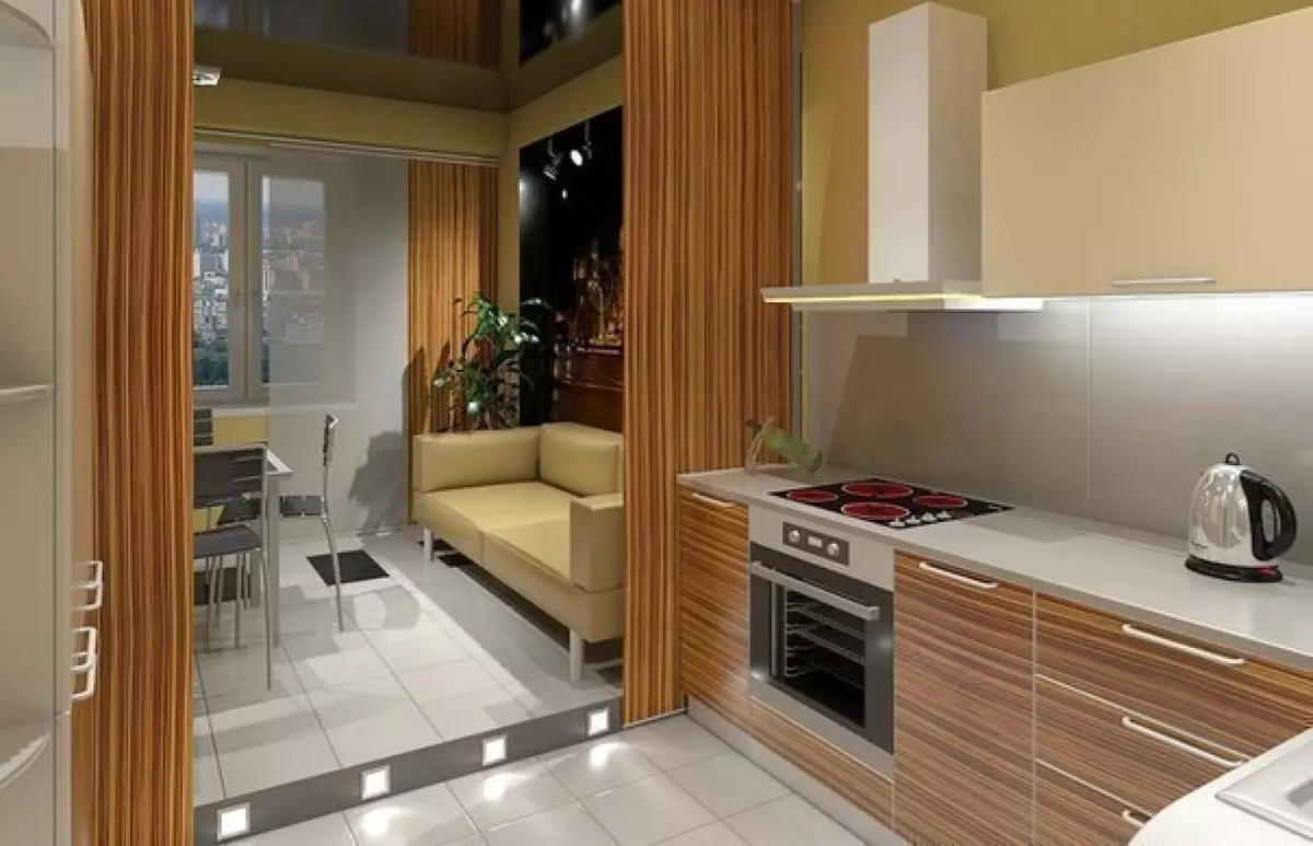 Kuchyň-obývací pokoje 13m². m (58 fotek): Možnosti designu interiéru kuchyně s pohovkou a dalším nábytkem 9516_14