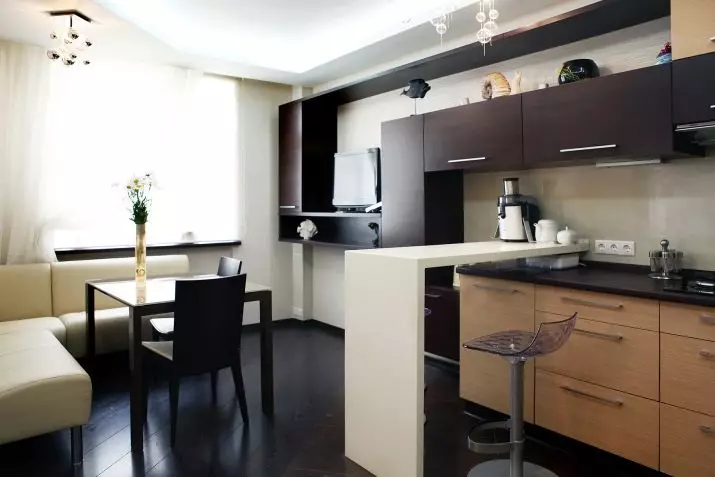 Kuchyň-obývací pokoje 13m². m (58 fotek): Možnosti designu interiéru kuchyně s pohovkou a dalším nábytkem 9516_20