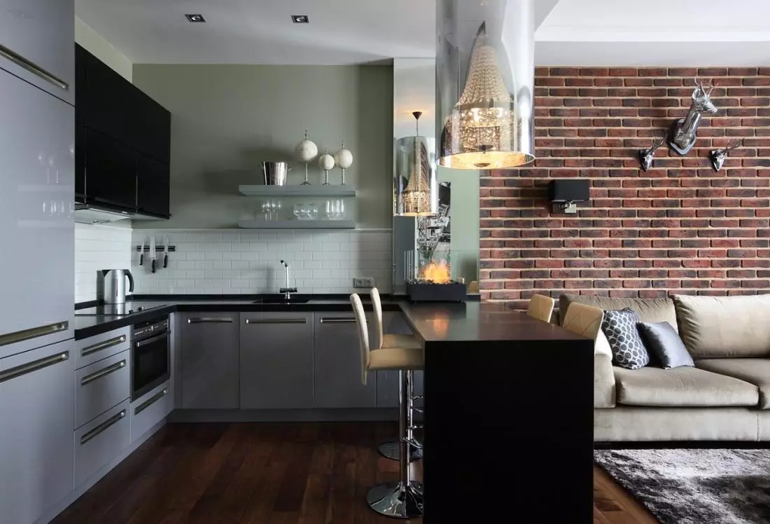 Wohnküche, 13 Quadratmeter entfernt. M (58 Fotos): Küche Interior Design-Optionen mit Sofa und anderen Möbeln 9516_25