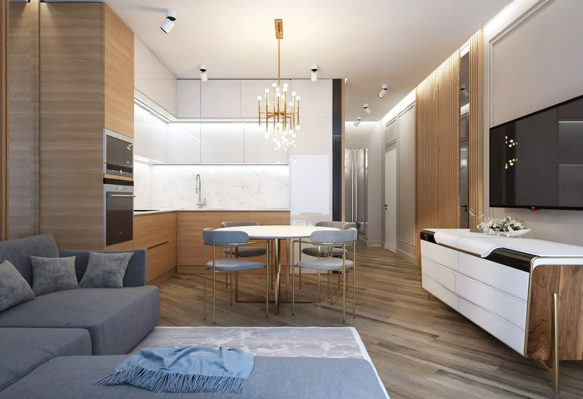 Kuchyň-obývací pokoje 13m². m (58 fotek): Možnosti designu interiéru kuchyně s pohovkou a dalším nábytkem 9516_4