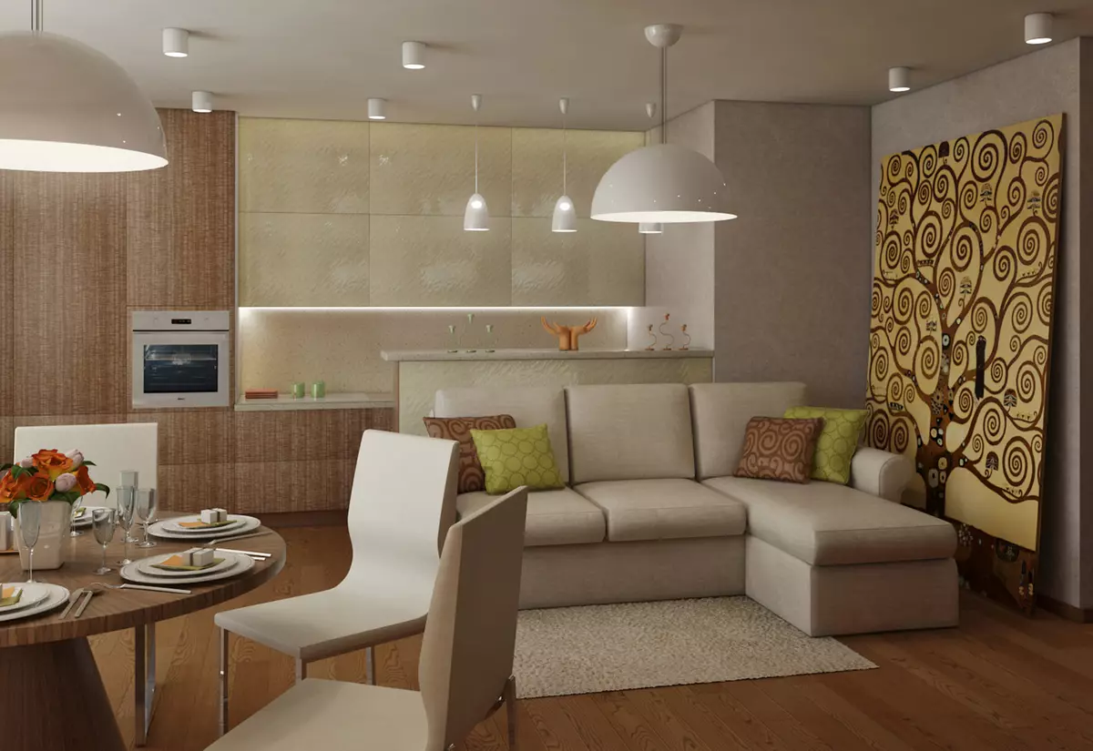 Virtuves dzīvojamās istabas 13 kvadrātmetri. m (58 fotogrāfijas): virtuves interjera dizaina iespējas ar dīvānu un citām mēbelēm 9516_5