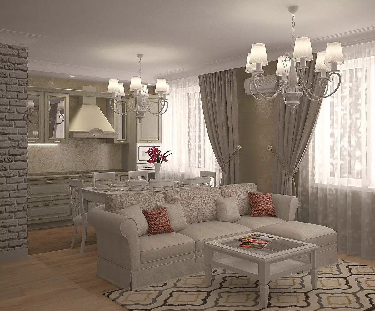 Kuchyň-obývací pokoje 13m². m (58 fotek): Možnosti designu interiéru kuchyně s pohovkou a dalším nábytkem 9516_55