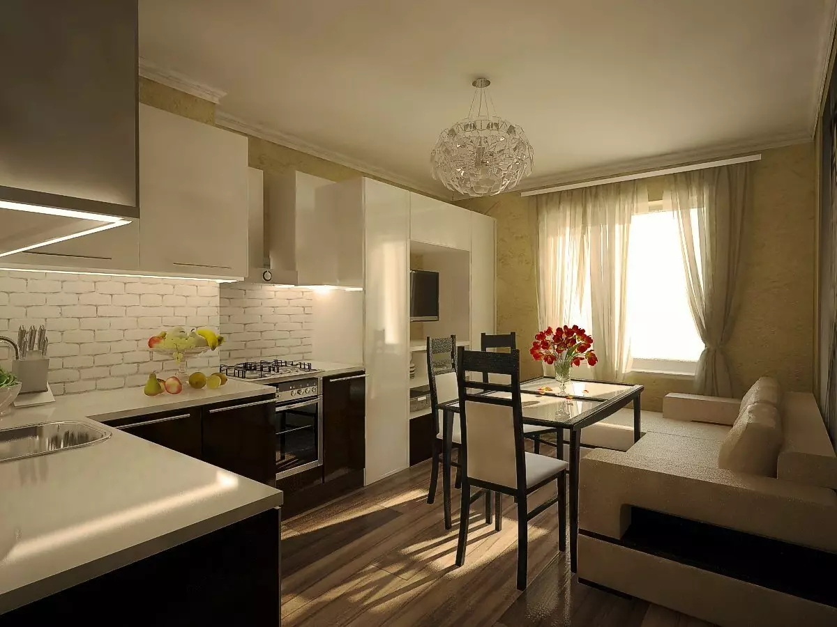Habitaciones de cocina 13 metros cuadrados. M (58 fotos): Opciones de diseño de interiores de cocina con sofá y otros muebles. 9516_6