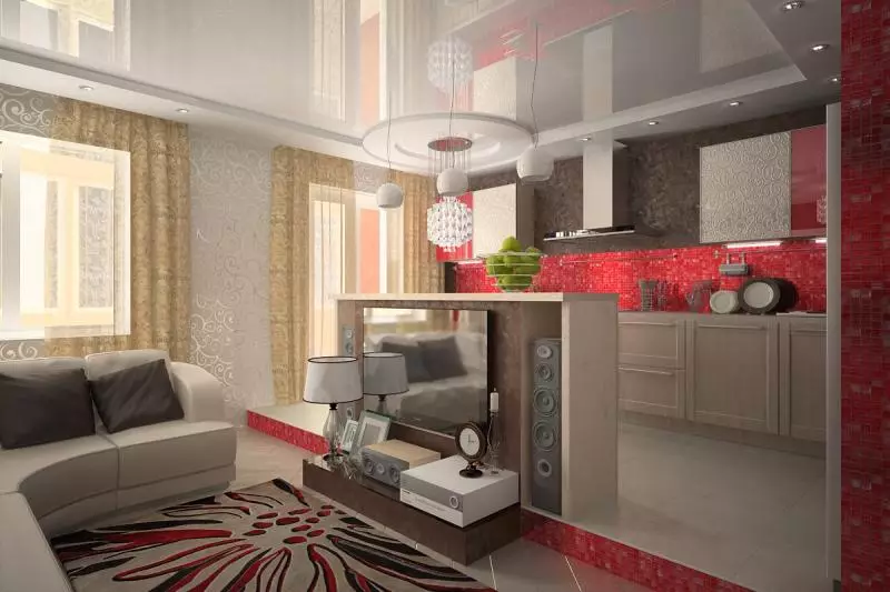 Kuchyňský obývací pokoj v moderním stylu (69 fotek): Design interiérů kombinovaných pokojů, Světlé kuchyně-obývací pokoj ve stylu současný klasický klasický, stropní výzdoba a podlaha 9520_31