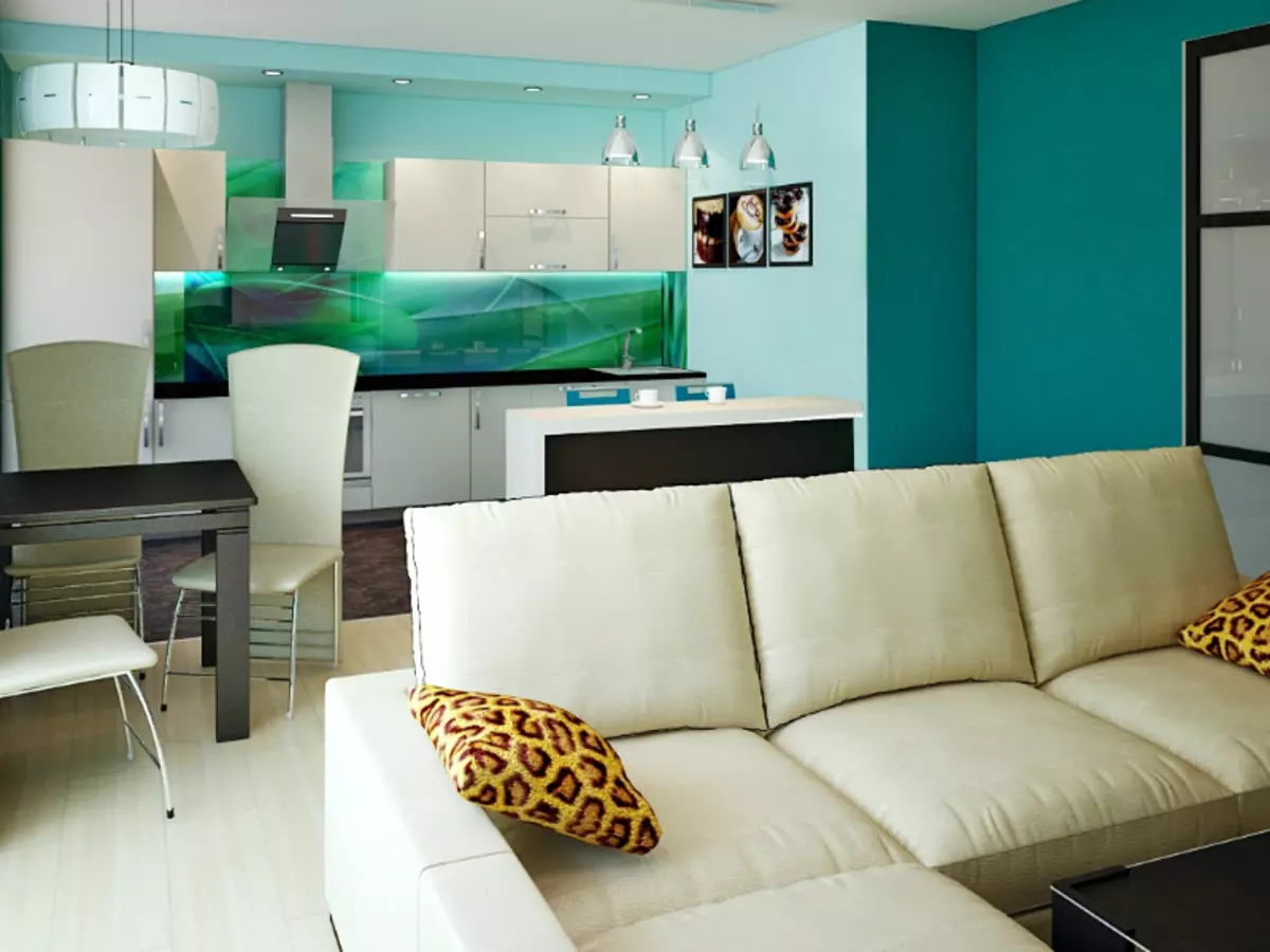현대적인 스타일의 주방 거실 (69 장의 사진) : 결합 된 객실의 인테리어 디자인, 밝은 주방 거실 스타일 현대적인 고전, 천장 장식 및 바닥 9520_34