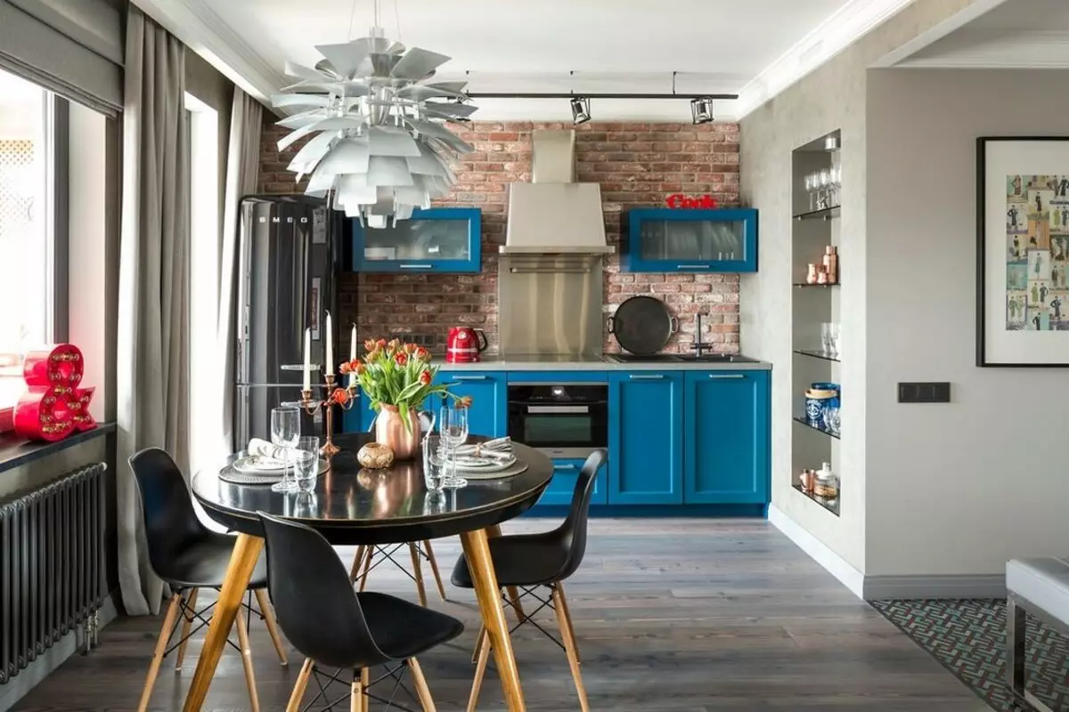 Kuchyňský obývací pokoj v moderním stylu (69 fotek): Design interiérů kombinovaných pokojů, Světlé kuchyně-obývací pokoj ve stylu současný klasický klasický, stropní výzdoba a podlaha 9520_9