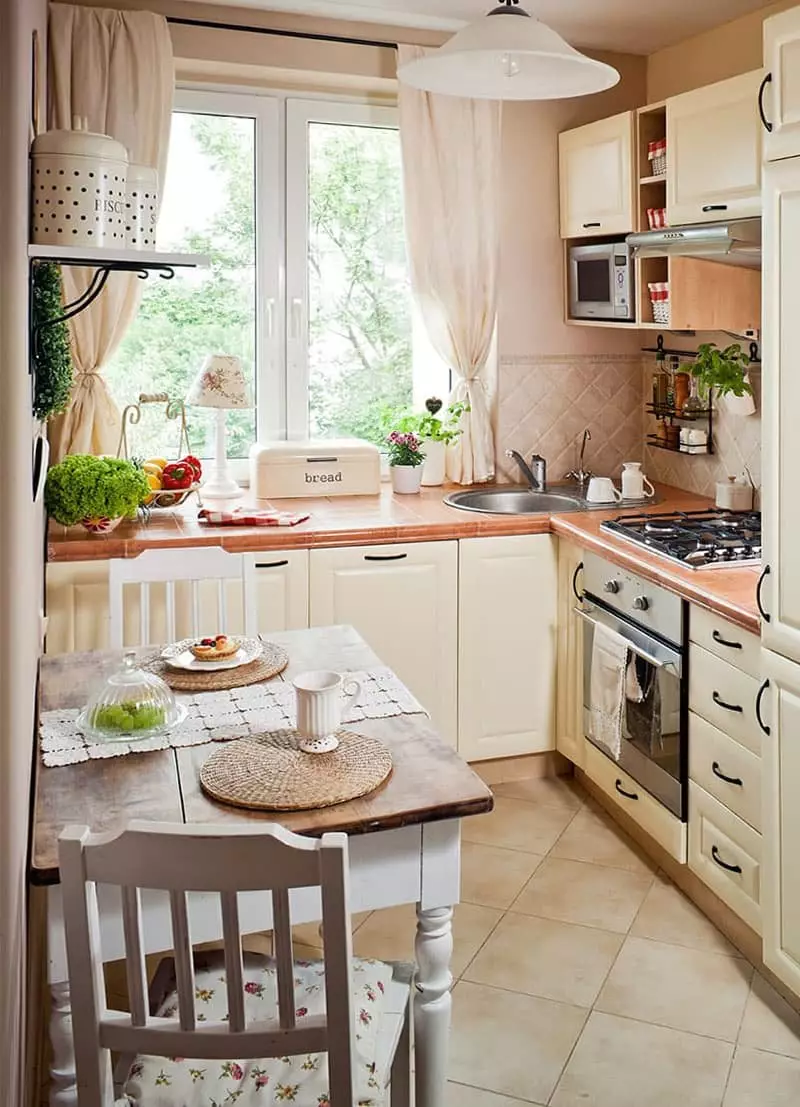 Ինչպես սարքավորել փոքր խոհանոց: 91 Լուսանկարը հետաքրքիր խոհանոցային որոշումներ, փոքր ֆունկցիոնալ խոհանոց ստեղծելու գաղափարներ 9521_2