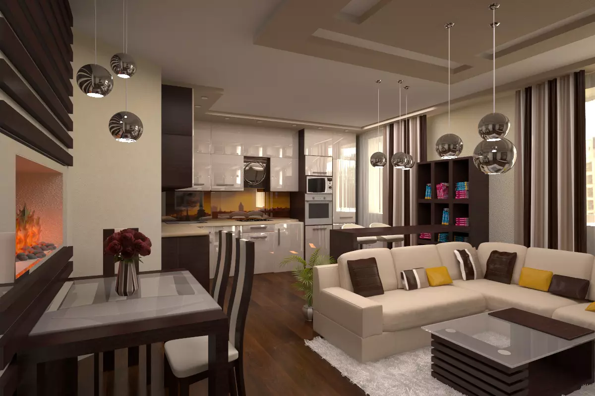디자인 주방 거실 25 평방 미터. M (85 장의 사진) : 스튜디오 아파트의 주방 거실의 뉘앙스, Zoning Combined Kitchens-Living rooms 옵션 9523_21