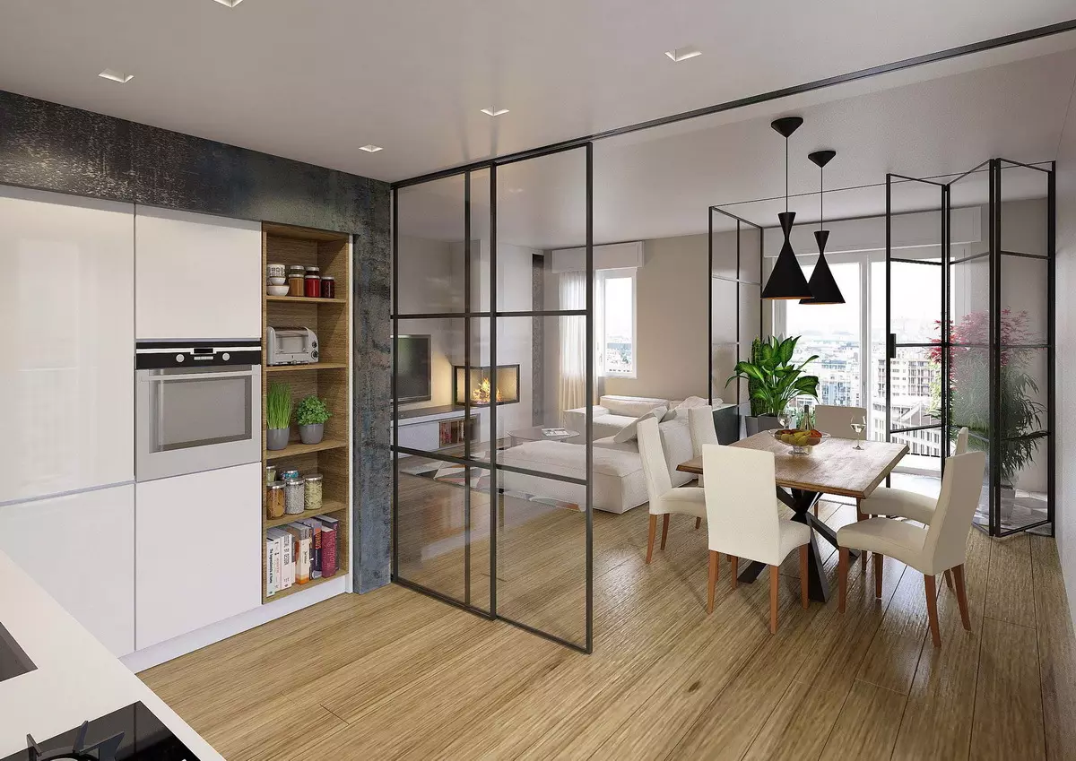 Mala kuhinja-dnevna soba (69 fotografija): dizajn interijera i prostor za zoniranje. Izgled male veličine kuhinje u kombinaciji s dnevnim boravkom 9525_20