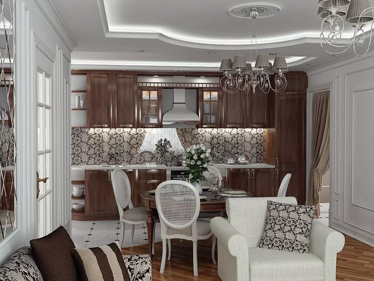 Little Kitchen-Living Room (69 Ritratti): Disinn ta 'ġewwa u żona ta' tqassim f'żoni. Tqassim żgħir fil-kċina daqs flimkien ma 'kamra tal-ħajja 9525_55