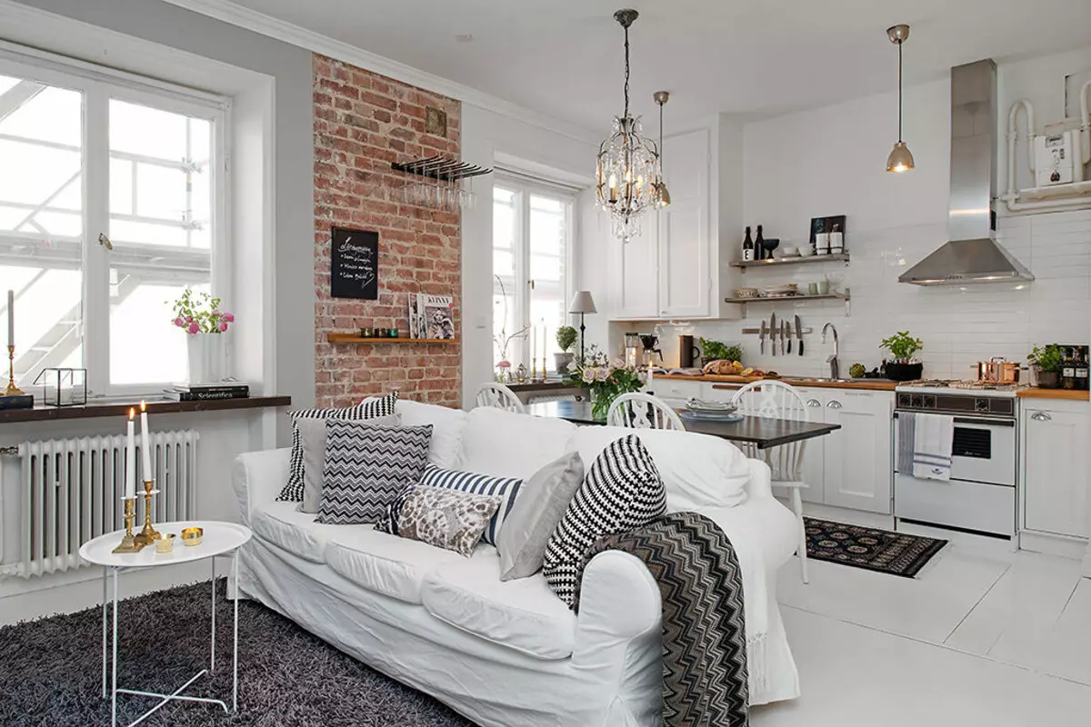 Malý kuchyňský obývací pokoj (69 fotek): interiérový design a územní oblast. Rozložení malé ve velikosti kuchyně v kombinaci s obývacím pokojem 9525_59