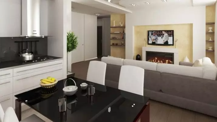 Malá kuchyňa-obývacia izba (69 fotografií): Interiérový dizajn a územná oblasť. Usporiadanie Malé vo veľkosti Kuchyňa v kombinácii s obývacou izbou 9525_63