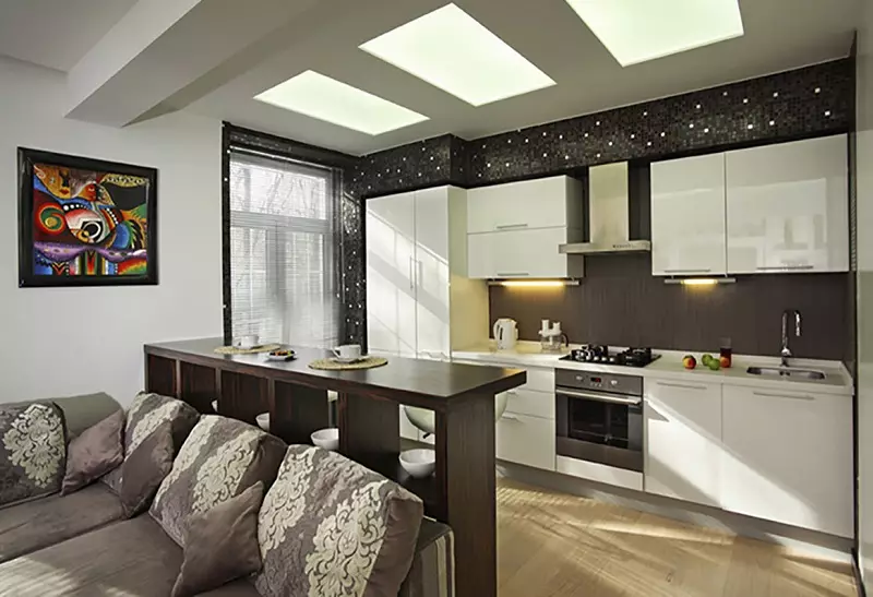 Moderná kuchyňa Obývacia izba Design (54 fotografií): štýlové nápady na dizajn interiéru v kombinácii s obývacou izbou 9527_18