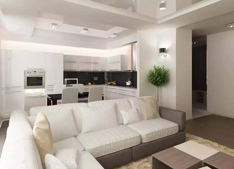Diseño de la sala de estar de la cocina moderna (54 fotos): ideas de diseño interior de cocina con estilo combinado con sala de estar 9527_23