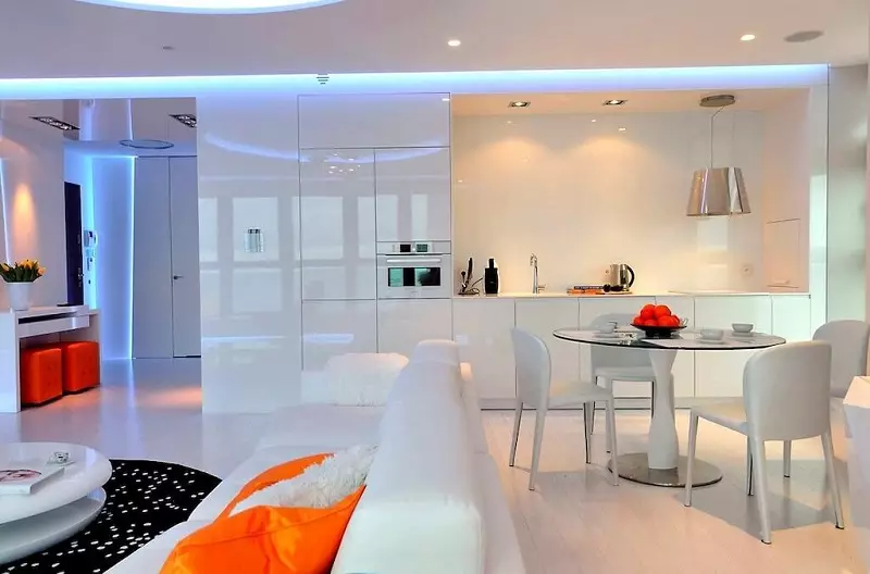 Modernā virtuve Dzīvojamās istabas dizains (54 fotogrāfijas): stilīgas virtuves interjera dizaina idejas apvienojumā ar dzīvojamo istabu 9527_39