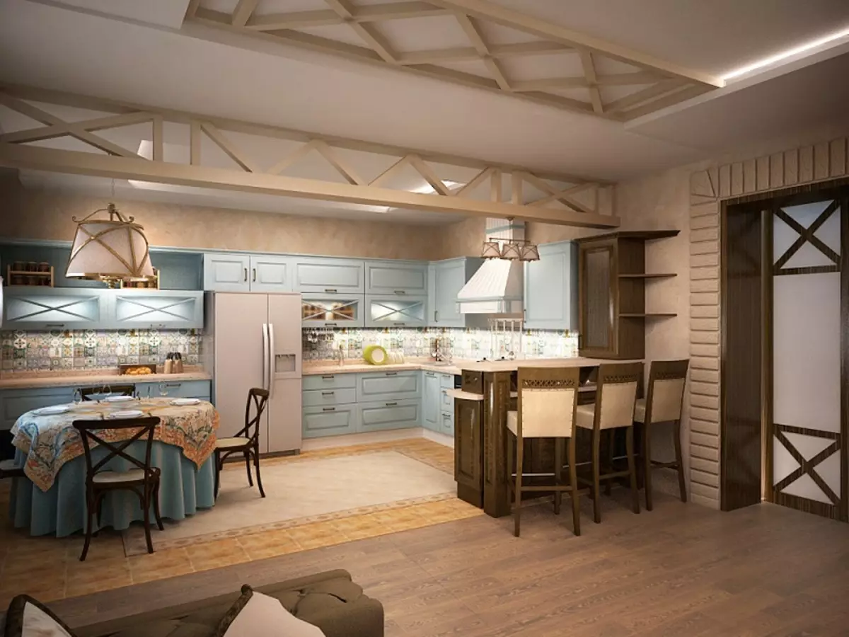 Diseño de la sala de estar de la cocina moderna (54 fotos): ideas de diseño interior de cocina con estilo combinado con sala de estar 9527_52