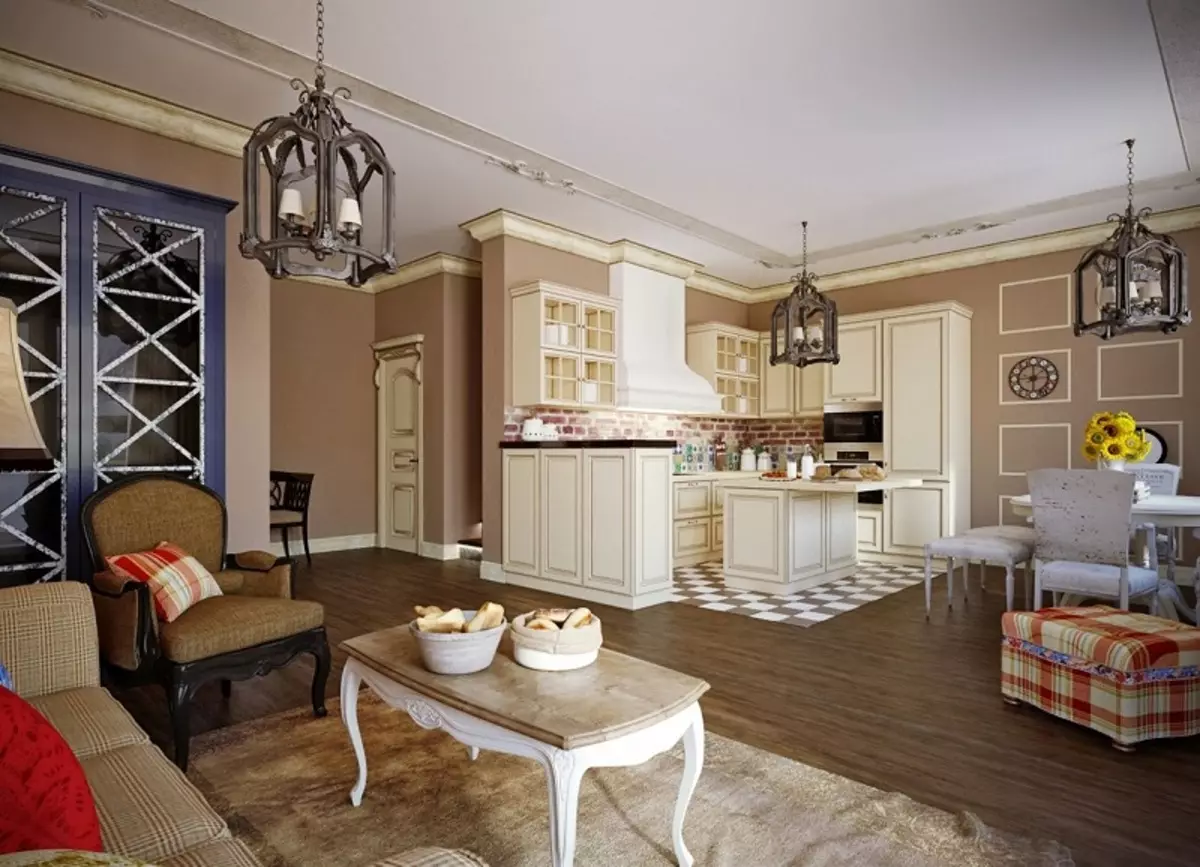 Dizajni i dhomës së jetesës moderne të kuzhinës (54 foto): Idetë e dizajnit të brendshëm të kuzhinës së kombinuar me dhomën e ndenjes 9527_54