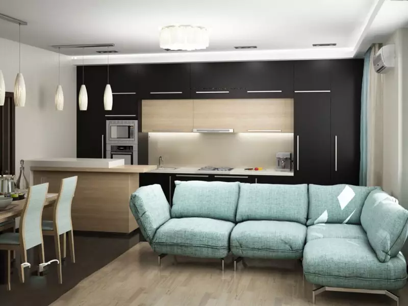 Diseño de la sala de estar de la cocina moderna (54 fotos): ideas de diseño interior de cocina con estilo combinado con sala de estar 9527_8