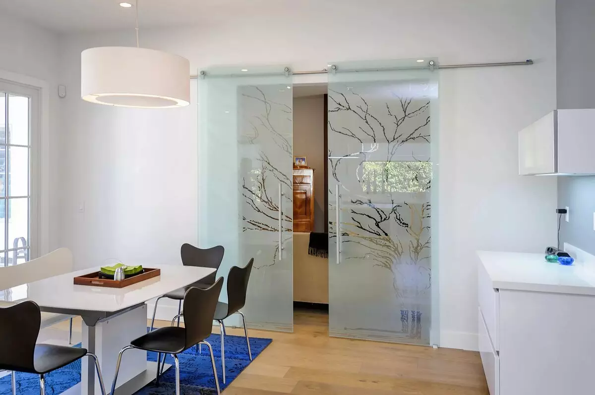 キッチンとリビングルームの間のスライドドア（32枚の写真）：何が良いのか？ホール、デザインのアイデアの大規模なドアクーペとガラスパーティション 9530_15