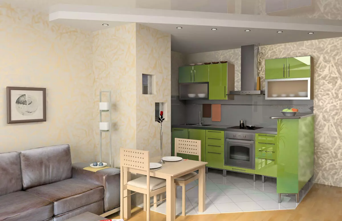 Sala de estar de cociña de deseño 18 metros cadrados. M (91 fotos): Opcións para planificar e zonificar a sala de estudo cunha cociña 3x6 m, deseños interesantes dunha cociña combinada de cociña 9531_20