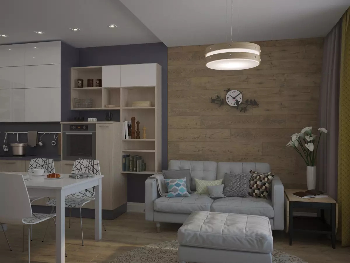 Design kuchyně obývací pokoj 18m². M (91 fotek): Možnosti plánování a zónování studio s kuchyňkou 3x6 m, zajímavé vzory kombinovaného kuchyňsko-obývacího pokoje 9531_35