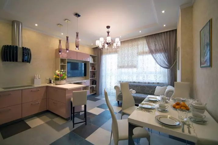 Projektowanie salonu kuchennego 18 metrów kwadratowych. M (91 zdjęć): opcje planowania i zabudowy pokoju studyjnego z kuchnią 3x6 m, ciekawe projekty połączonego salonu w kuchni 9531_74