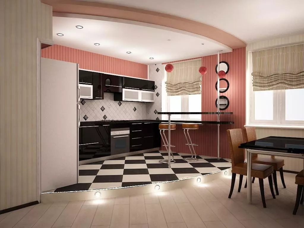 Design kjøkken stue 30 kvadratmeter. M (68 bilder): Funksjoner av planlegging av kombinerte kjøkken og stuer, eksempler på interiørprosjekter med sonering 9533_35