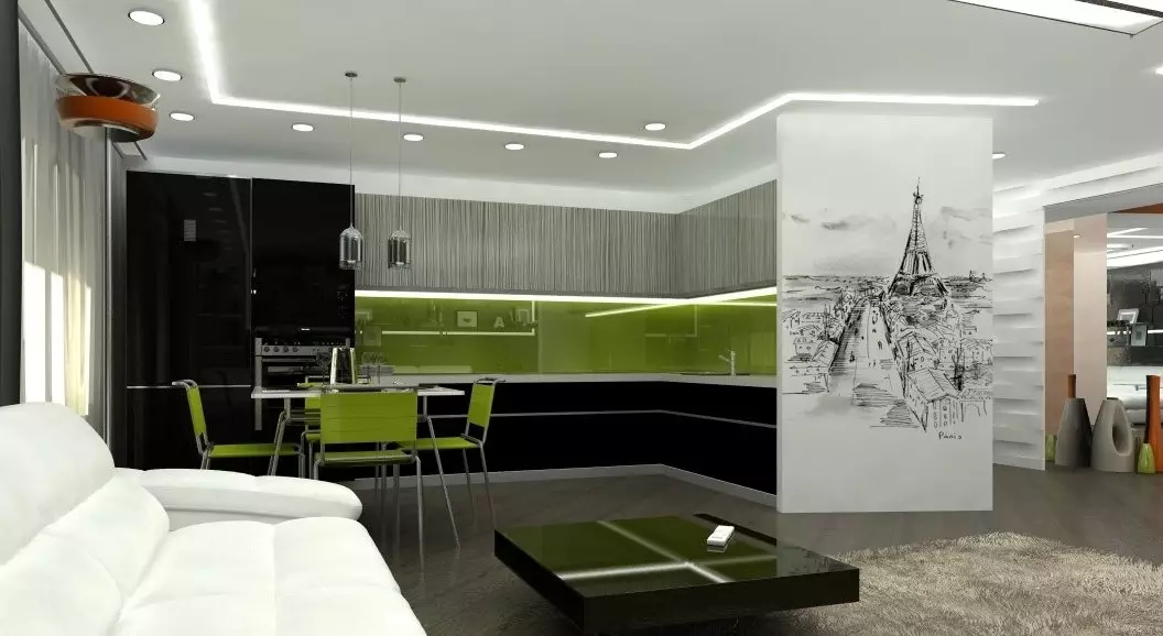 Design kitchen soggiorno 30 metri quadrati. M (68 foto): Caratteristiche della pianificazione di cucine combinate e soggiorno, esempi di progetti di interior design con zonizzazione 9533_57