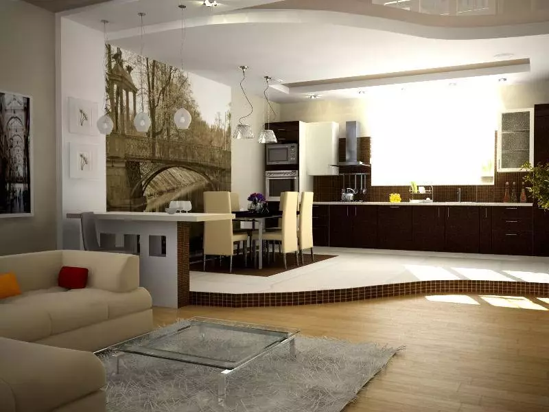 Virtuves dzīvojamās istabas plānošana (57 fotogrāfijas): mēbeļu izvietošanas plāns kombinētajās telpās. Kā apvienot virtuvi un dzīvojamo istabu dzīvoklī? Virtuves dzīvojamās istabas lielums un izlīdzināšanas shēma 9537_30