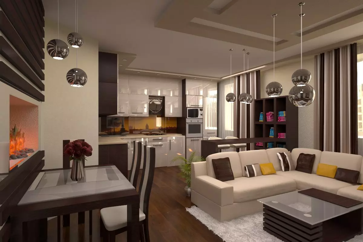 Virtuves dzīvojamās istabas plānošana (57 fotogrāfijas): mēbeļu izvietošanas plāns kombinētajās telpās. Kā apvienot virtuvi un dzīvojamo istabu dzīvoklī? Virtuves dzīvojamās istabas lielums un izlīdzināšanas shēma 9537_31