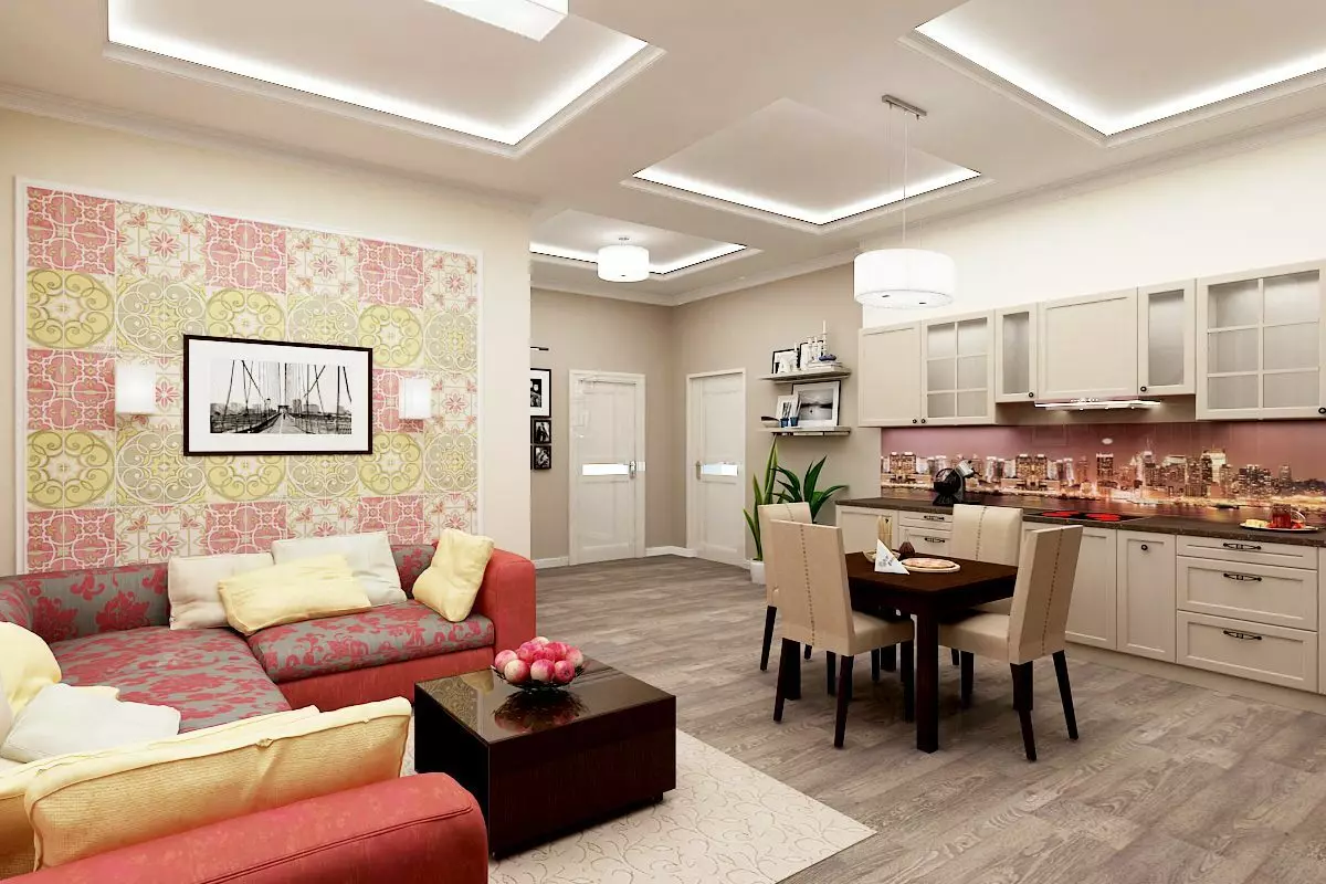 Virtuves dzīvojamās istabas plānošana (57 fotogrāfijas): mēbeļu izvietošanas plāns kombinētajās telpās. Kā apvienot virtuvi un dzīvojamo istabu dzīvoklī? Virtuves dzīvojamās istabas lielums un izlīdzināšanas shēma 9537_6
