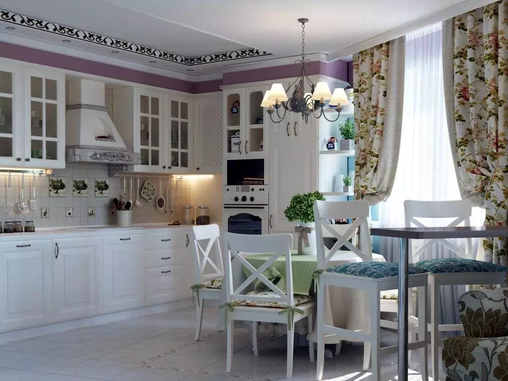Kjøkken-stue i lyse farger (40 bilder): Interiørdesign av kombinerte rom i hvite og pastellfarger med et hovedkort. Eksempler i moderne og klassiske stiler 9538_38