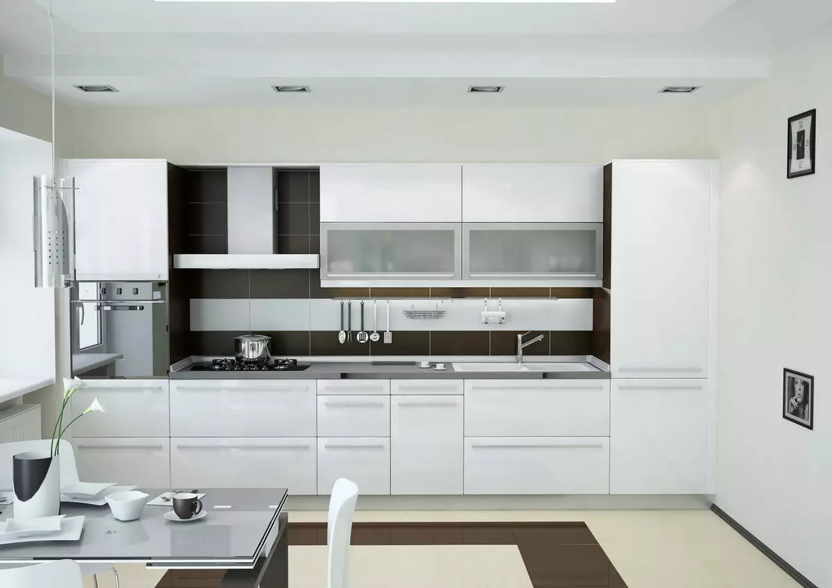 Auriculares de cociña branca (57 fotos): cociñas rectas e de canto de branco no interior. SERMON, auriculares vermellos e azuis e brancos no deseño da cociña 9542_14