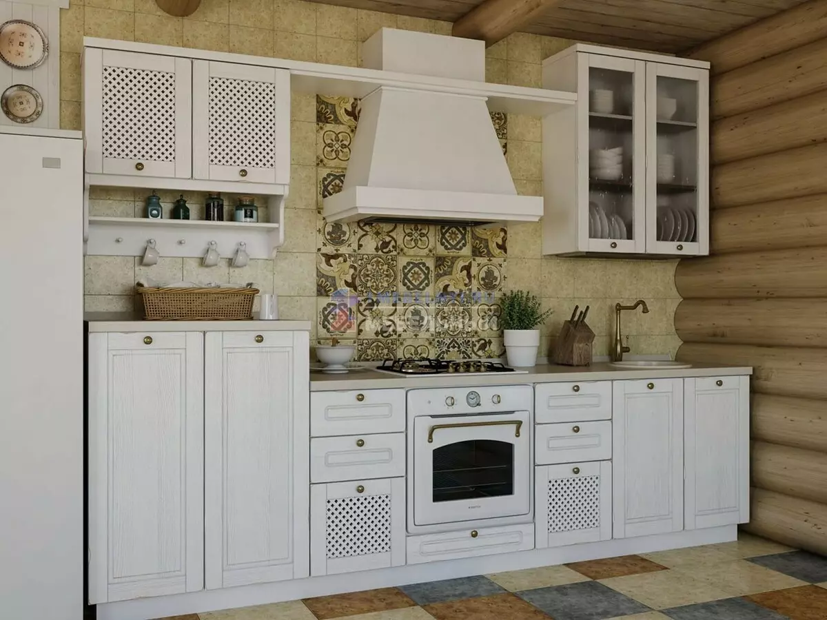 Baltās virtuves austiņas (57 fotogrāfijas): taisni un stūra virtuves balta interjerā. Sempon, sarkanās un zilās un baltās austiņas virtuves dizainā 9542_46