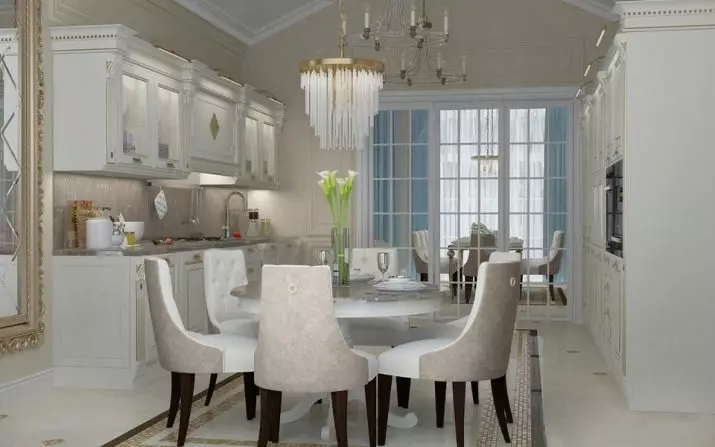 White Classic Style Kitchen (63 mga larawan): Classic Pagluluto sa Modern Classic Interior, White Kitchen Design 9543_14