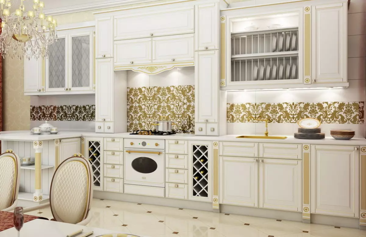 Սպիտակ դասական ոճով խոհանոց (63 նկար). Դասական պատրաստում ժամանակակից դասական ինտերիերում, սպիտակ խոհանոցի ձեւավորում 9543_19