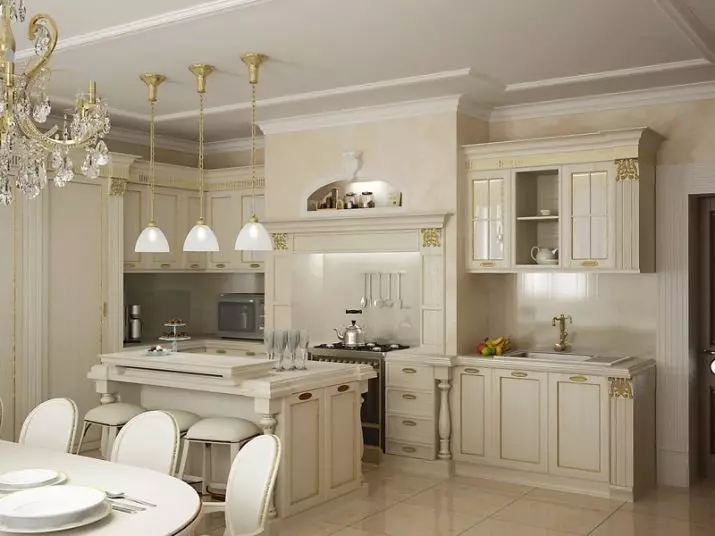 Սպիտակ դասական ոճով խոհանոց (63 նկար). Դասական պատրաստում ժամանակակից դասական ինտերիերում, սպիտակ խոհանոցի ձեւավորում 9543_2