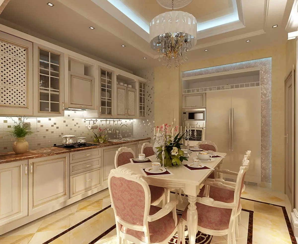 White Classic Style Kitchen (63 mga larawan): Classic Pagluluto sa Modern Classic Interior, White Kitchen Design 9543_24