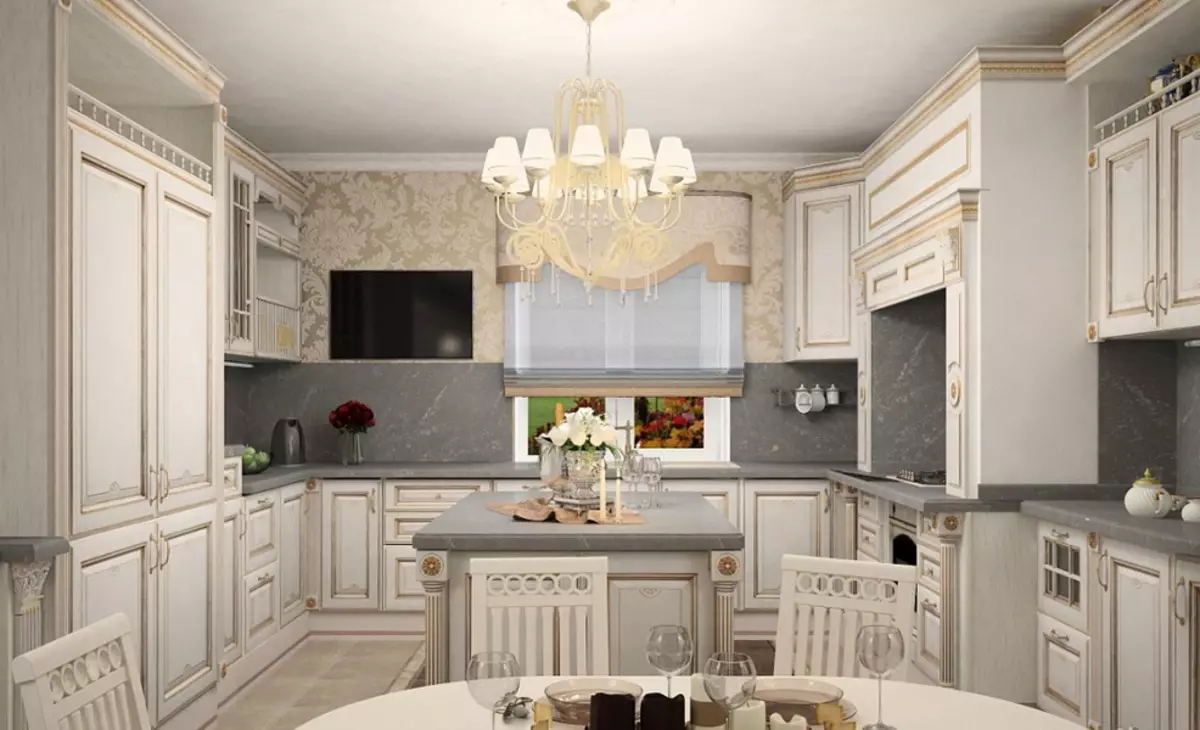 آشپزخانه سبک کلاسیک سفید (63 عکس): پخت و پز کلاسیک در مدرن کلاسیک کلاسیک، طراحی آشپزخانه سفید 9543_25