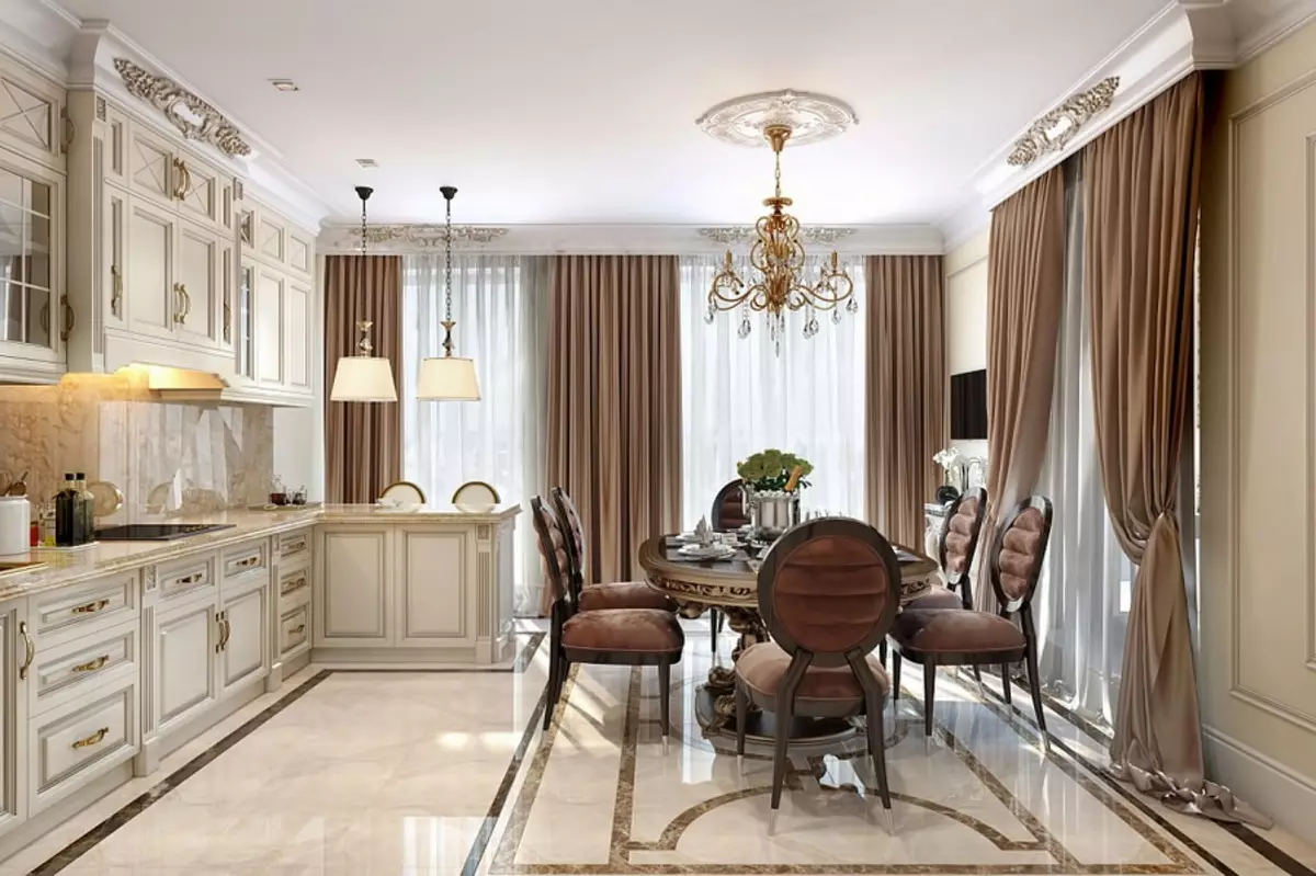 White Classic Style Kitchen (63 mga larawan): Classic Pagluluto sa Modern Classic Interior, White Kitchen Design 9543_28
