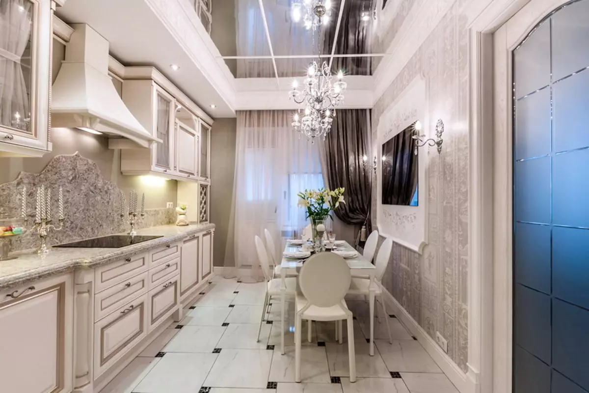 White Classic Style Kitchen (63 mga larawan): Classic Pagluluto sa Modern Classic Interior, White Kitchen Design 9543_3