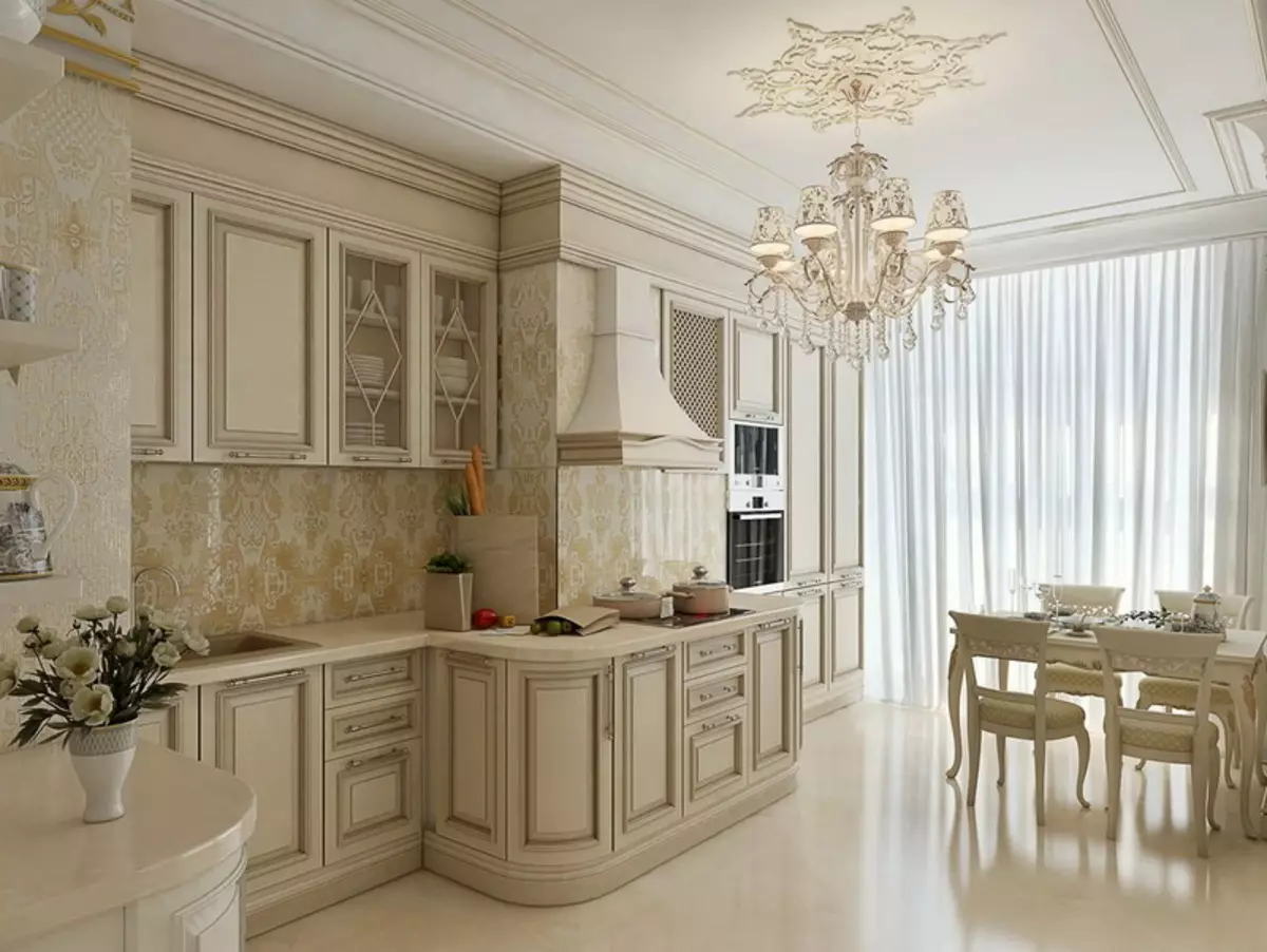 Biely klasický štýl Kuchyňa (63 obrázkov): Klasické varenie v modernom klasickom interiéri, biely kuchynský dizajn 9543_33