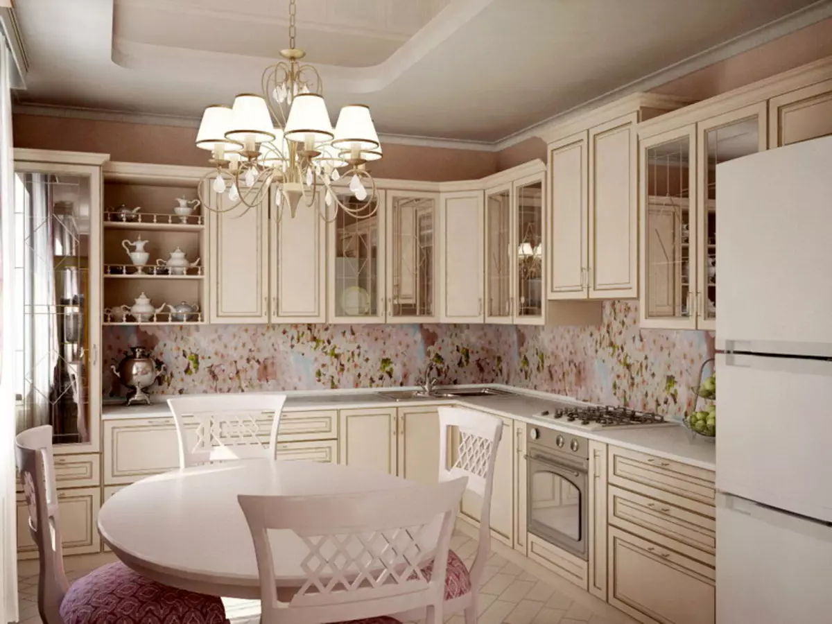 آشپزخانه سبک کلاسیک سفید (63 عکس): پخت و پز کلاسیک در مدرن کلاسیک کلاسیک، طراحی آشپزخانه سفید 9543_5