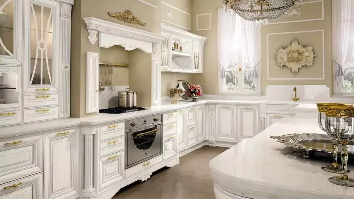 آشپزخانه سبک کلاسیک سفید (63 عکس): پخت و پز کلاسیک در مدرن کلاسیک کلاسیک، طراحی آشپزخانه سفید 9543_59