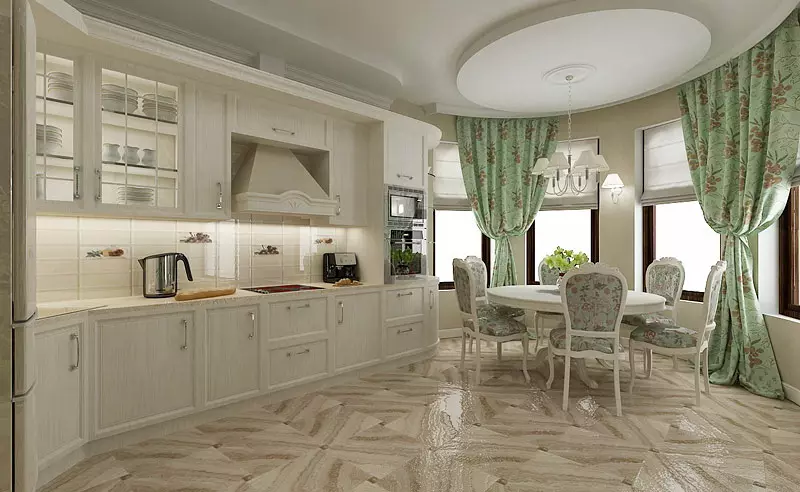 ホワイトクラシックスタイルのキッチン（63枚の写真）：モダンな古典的なインテリア、白いキッチンデザインでの古典的な料理 9543_6